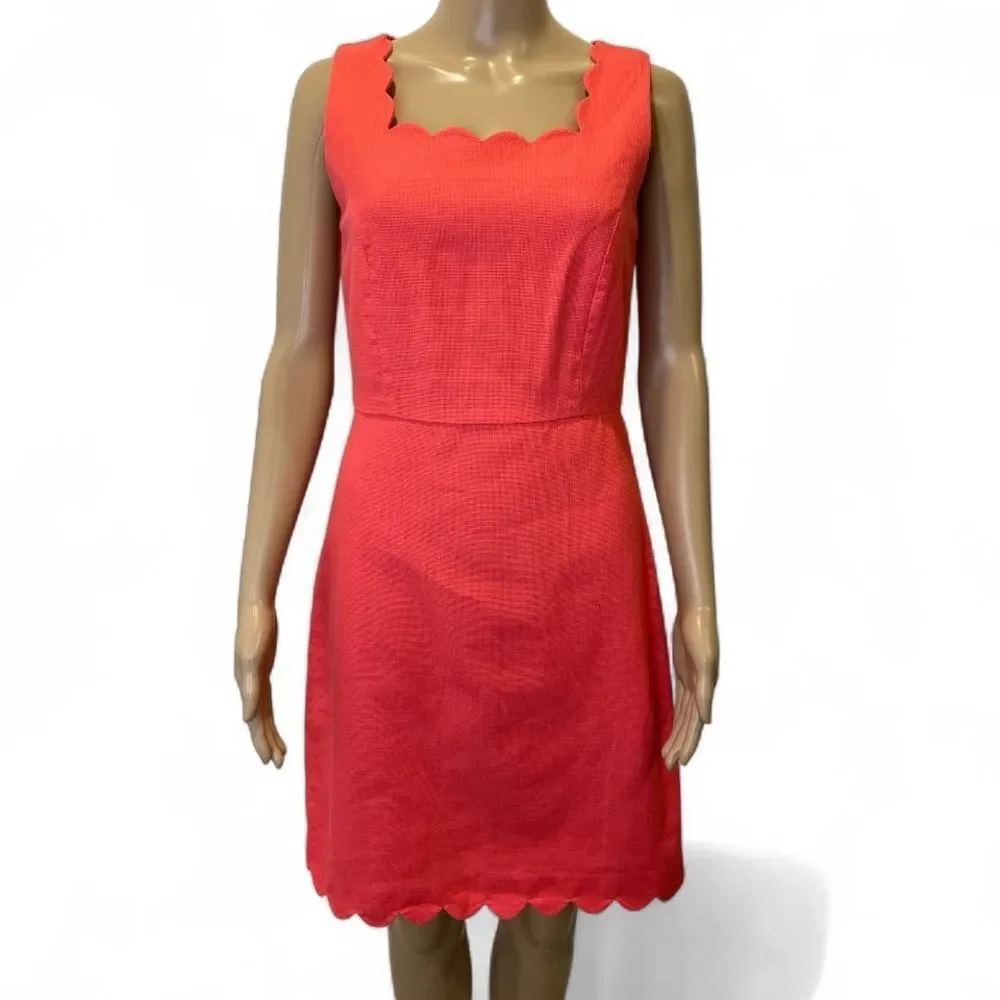 J.Crew Elegant Scalloped Edge Spring Coral Sleeveless Dress size 0